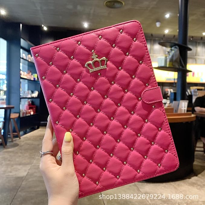 for iPad Air 13 Inch M4/M3/M2 (2026/2025/2024) Smart Case Auto Wake/Sleep Shockproof PU Leather Girls Woman Flip Magnetic Cute Crown Diamonds Kickstand Folio Cover for iPad Air 13 Black