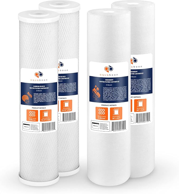Aquaboon 5 Micron 20 x 4.5 Water Filter Cartridges Set of 4, Whole House Water