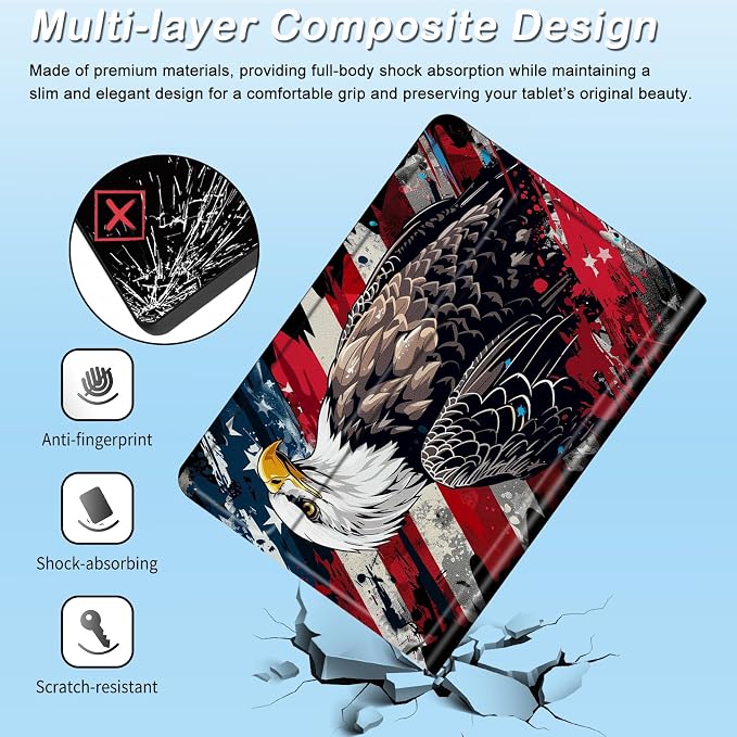 for 6 Kindle 2024 and 2022 (11th Generation) Case Slim Lightweight Smart Cover Case with Auto-Wake/Sleep for Kindle 2024Bald Eagle Flag