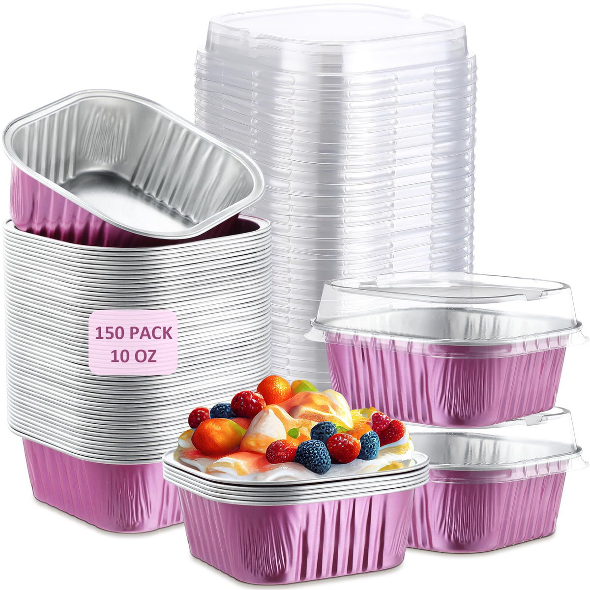 Aoriher 150 Pcs 10 oz Mini Cake Pans with Lids Sky Blue