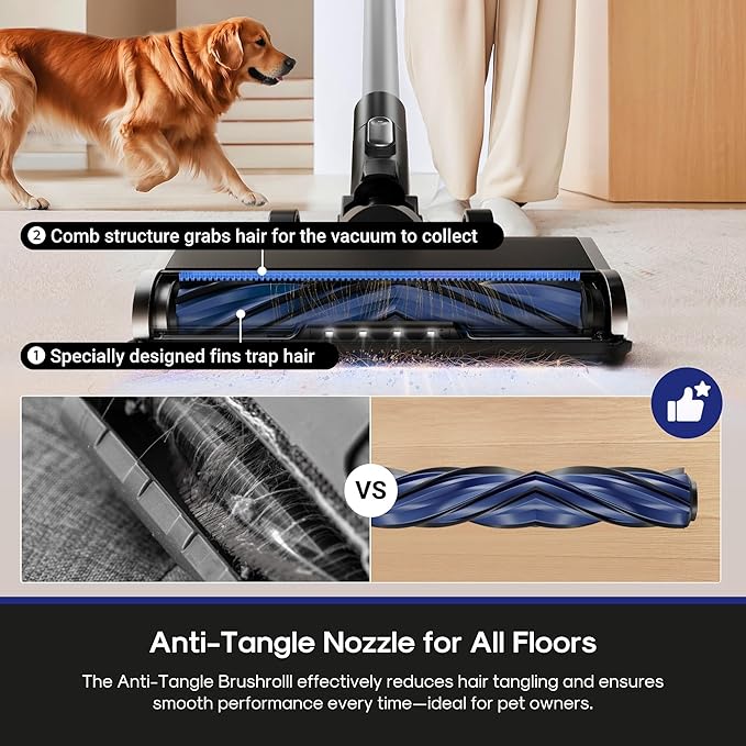 Eureka Cordless Vacuum Cleaner, Anti-Tangle Brushroll, Rechargeable Stick Vacuum, Lightweight for Carpet, Hard Floor, Pet Hair, Black NEC451BL