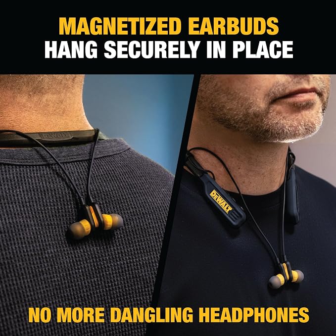 DEWALT Heavy Duty Magnetic Wireless Charging Stand w/USB Ports Bluetooth Neckband Headphones (Black Edition) Bundle