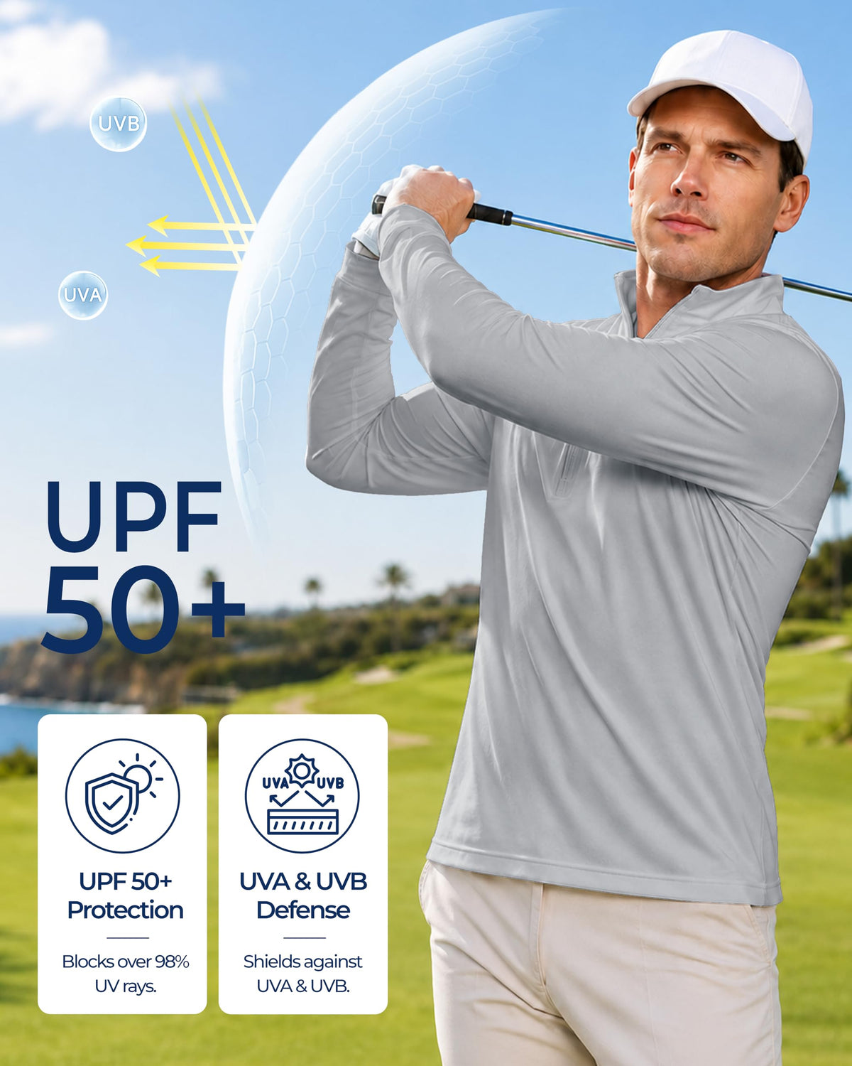 Boladeci Men's UPF 50+ Sun Shirts 1/4 Zip Long Sleeve SPF UV Protection Lightweight Quick Dry Quarter Zip Golf Shirts
