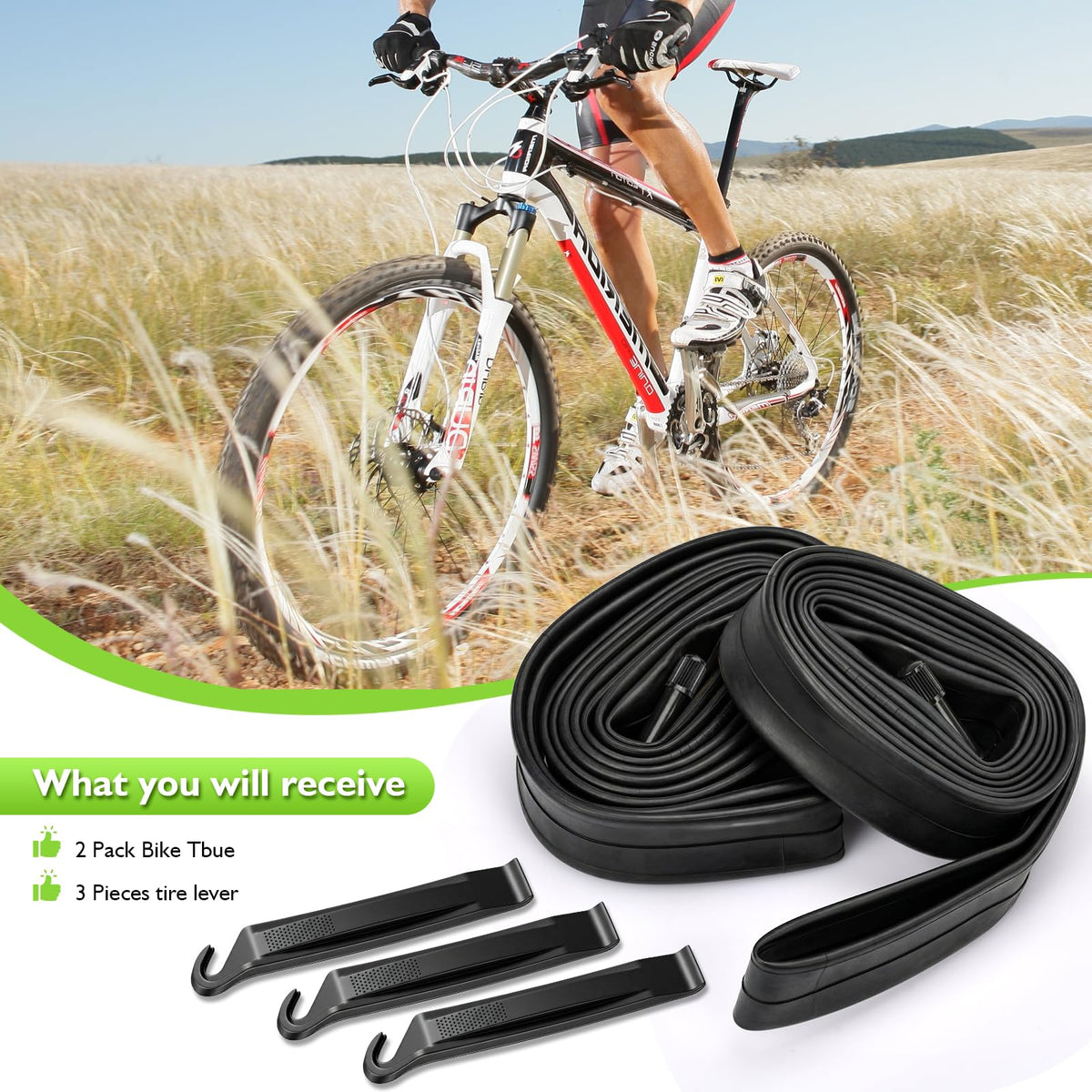 BEAUGIREW 2 Pack 26" Bike Tubes 26 x 1.75/2.125 AV 48mm Schrader Valve Bicycle Tubes Compatible with 26x1.75 26x1.90 26x2.0 26x2.126 26x2.125 Inner Tubes