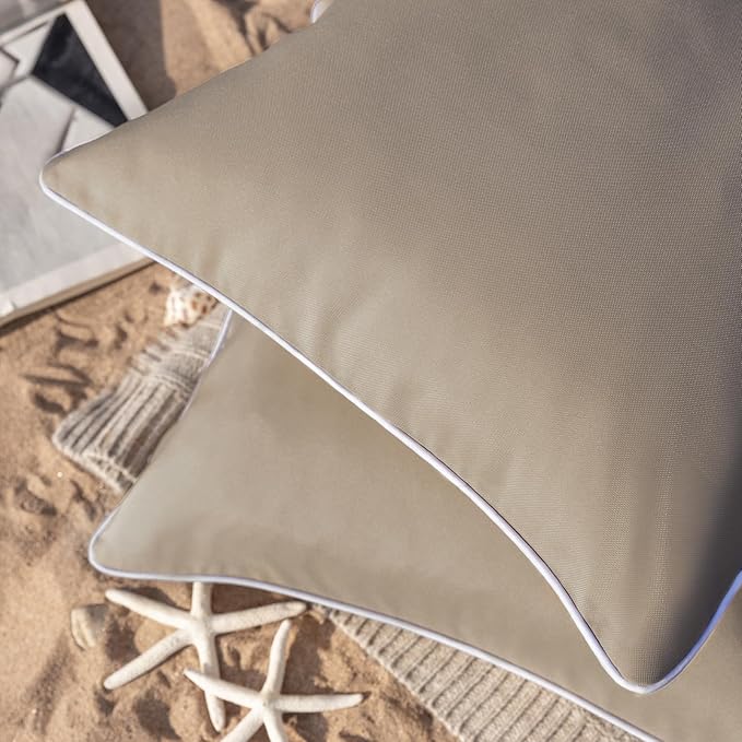Phantoscope Pack of 2 Outdoor Waterproof Solid Throw Decorative Pillow Cover Decorative Square Outdoor Pillows Cushion Case Patio Pillows for Couch Tent Sunbrella, Light Coffee 20x20 inches 50x50 cm