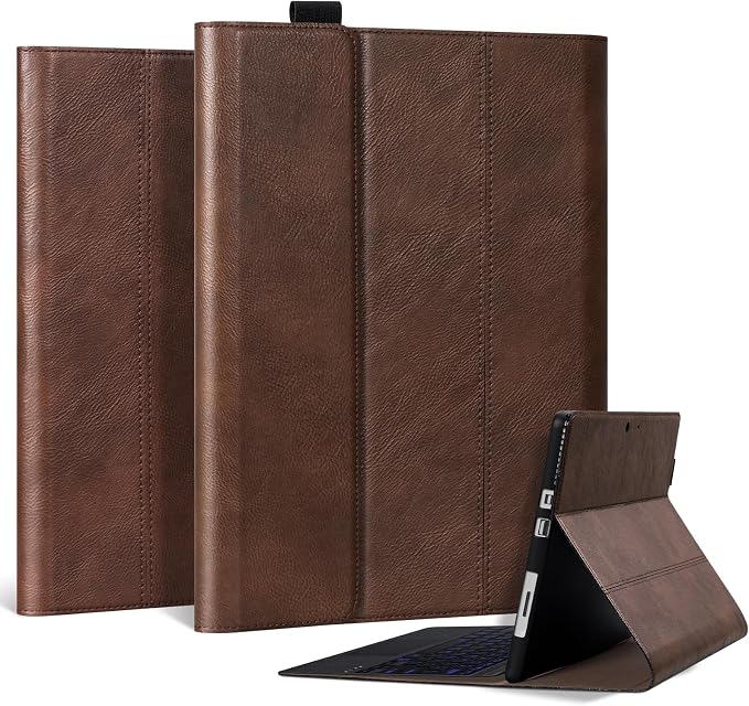 Leather Case for Microsoft Surface Pro 7+/7/6/5/4 12.3 Tablet Case | Premium Leather Folio Cover with Type Cover Keyboard &amp Stylus Pen HolderMagnetic Closure Protective CaseClassic Black
