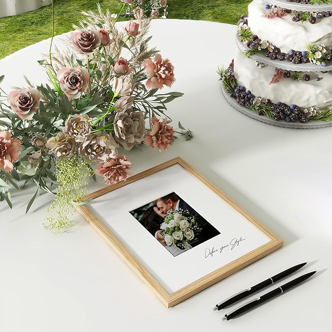 Axeman 11x14 Signature Picture Frame - Solid Oak Wood 11x14 Picture Frame With Mat to 5x7, Graduation Wedding Birthday Guest Book Party Signing, Hanging Hardware Included, Natural