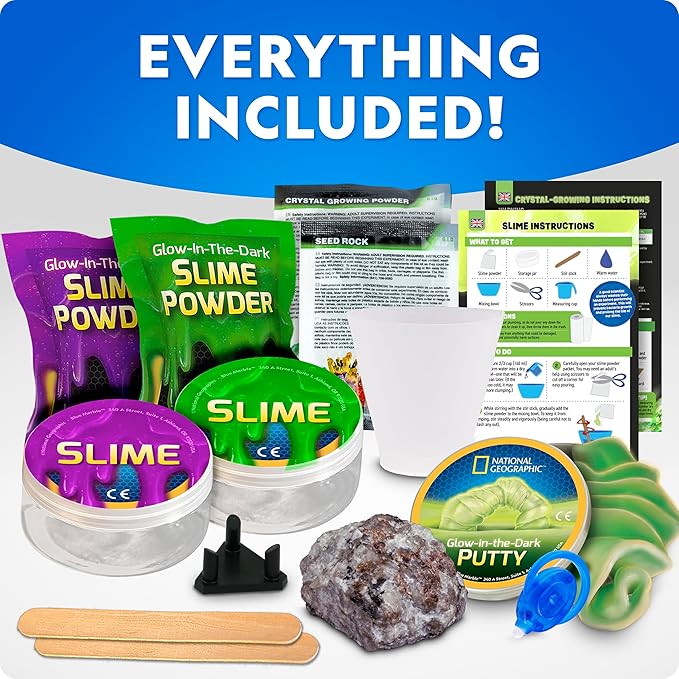 NATIONAL GEOGRAPHIC Mega Science Kit - Glow in The Dark Lab with Crystal Growing Kit, Slime Making, Glowing Putty, and More Science Experiments, Slime Kit for Boys and Girls (Amazon Exclusive)