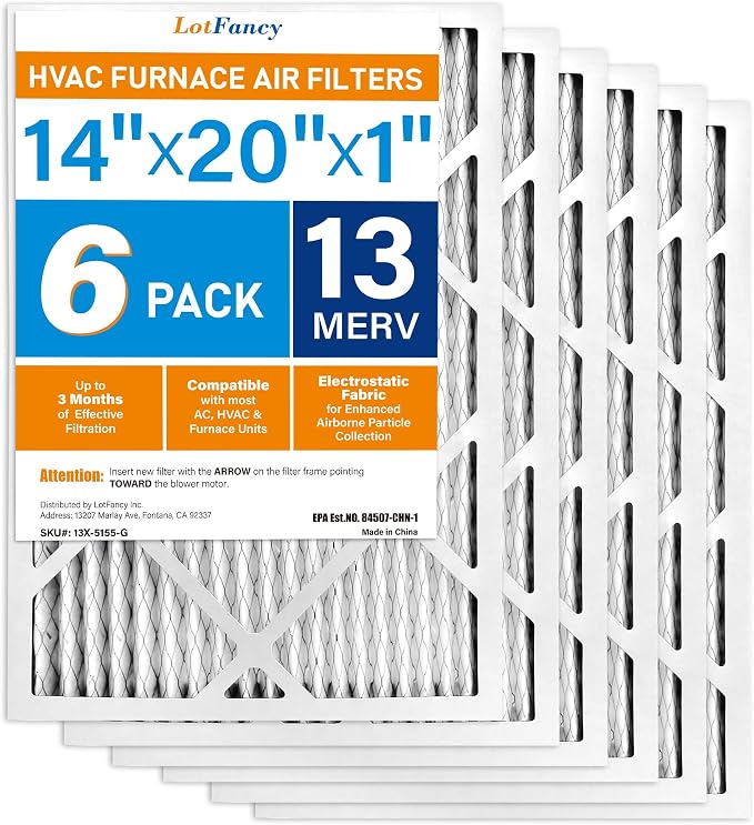 LotFancy 14x20x1 Air Filter MERV 13 6-Pack, Electrostatic Pleated HVAC Furnace