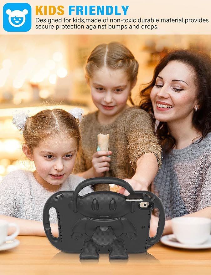 SUPLIK Kids Case for iPad 5th/6th Generation (9.7 inch 2017/2018) iPad Air 1 &amp Air 2 &amp Pro 9.7 Case with Shoulder Strap Handle Stand for Apple iPad 5/6 &amp iPad Air 1st/2nd Gen Black