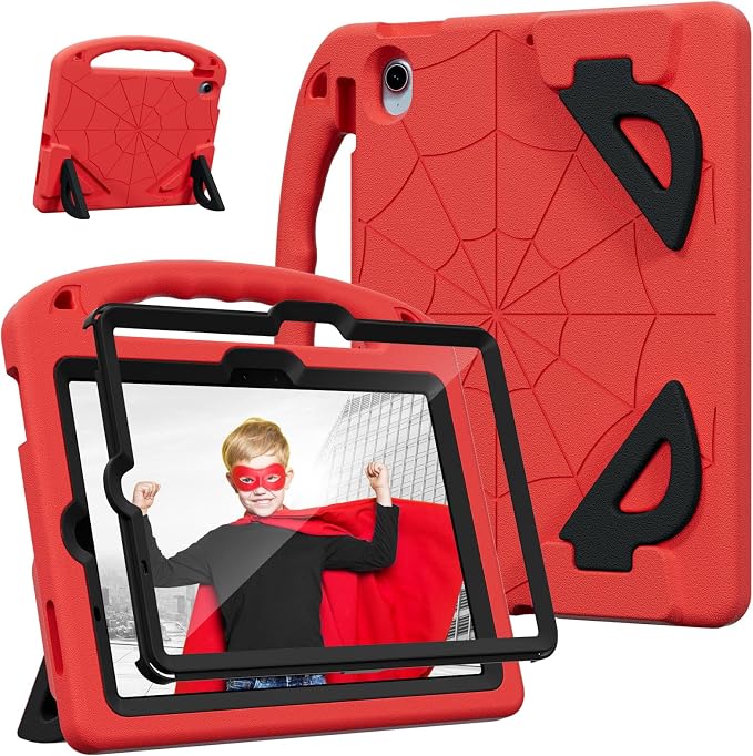 Kids Case for iPad Air 11-Inch (M4/M3/M2 2026/2025/2024) | iPad Air 5th Gen (2022) / 4th Gen (2020) 10.9 Shockproof Cover with Built-in Screen Protector and Stand (Black+Blue)
