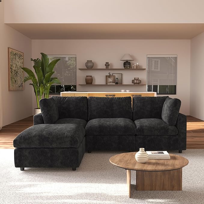JACH L Shape Sectional Couches for Living Room, Deep Seat Convertible Modular Sofa, Cloud Sectional Couch, Sofa Covers Washable, Minimalist Modern Couch for Living Room, Apartment, Black