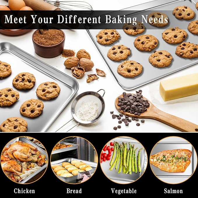Jelly Roll Pan Set of 2, 15.9” x 12” Stainless Steel Cookie Sheets for Baking, Non Stick Baking Sheets for Oven Heavy Duty Baking Trays