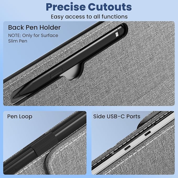 MoKo Case for Microsoft Surface Pro 12 Inch 1st Edition 2025 Gray | Lightweight Protective Business Cover Multi-Angle Stand Pocket Stylus Holder Compatible with Type Cover Keyboard