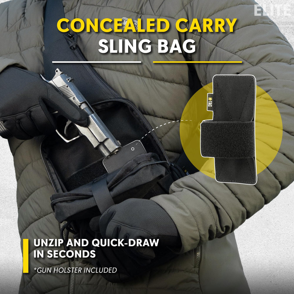 M-Tac CCW Sling Bag for Men & Women - EDC Shoulder Bag Tactical - Crossbody Concealed Carry Bag - Mens Chest Pack (ELITE Black)