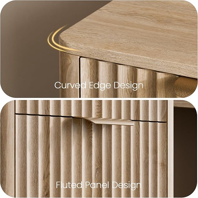 58" Fluted Home Office Desks with Storage, Modern Executive Desk Computer Desk with Drawer & Cabinet, Wood Work Desk for Office, Bedroom, Study, Living Room, Oak