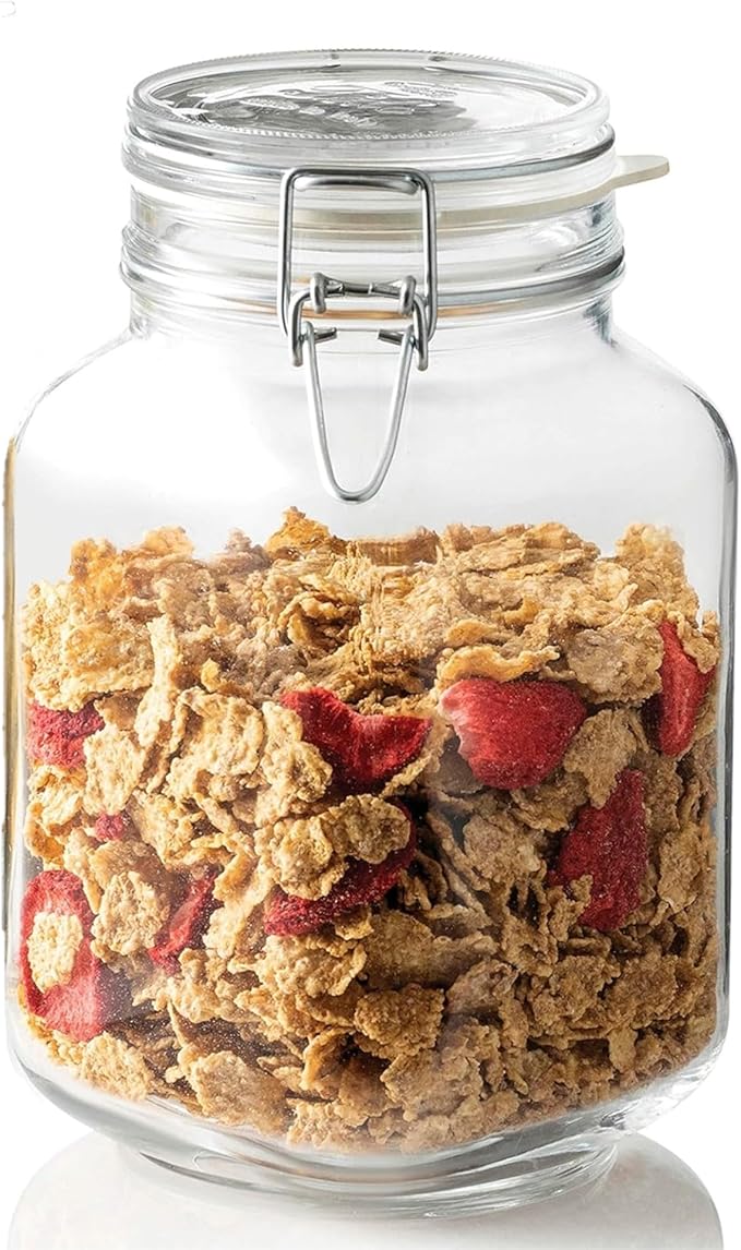 Bormioli Rocco Fido Glass Jar with Airtight Clamp Lid, 67.75 Oz - Clear