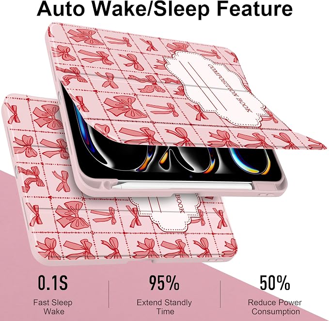 DONGKE for iPad Pro 11-Inch Case (M5 2025 / M4 2024) 6th/5th Generation [Auto Sleep/Wake &amp Pencil Pro Holder] Clear Acrylic Back Smart Trifold Stand Cover Bear &amp Cherry