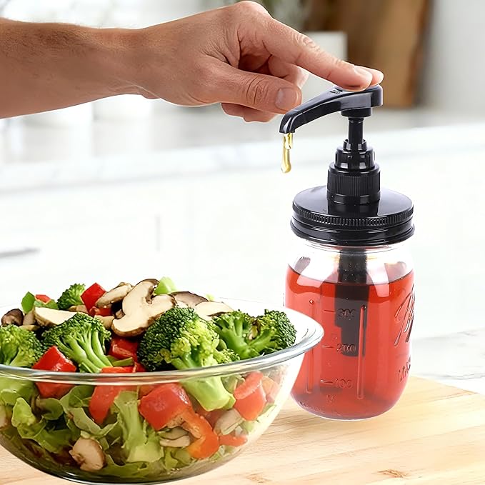 Glass Mason Syrup Sauce Bottle With Dispenser Pump 16 Oz Mason Jar Honey Coffee Syrup Condiment Ketchup Container Food Grade Airtight & Leak-Proof -2 set