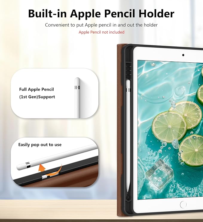DTTO for iPad 9th/8th/7th Gen Case 10.2 Inch (2021/2020/2019) Brown | 360 Degree Rotating Premium Faux Leather Folio Stand Cover with Pencil Holder Auto Sleep/Wake Multiple Angles Hand Strap