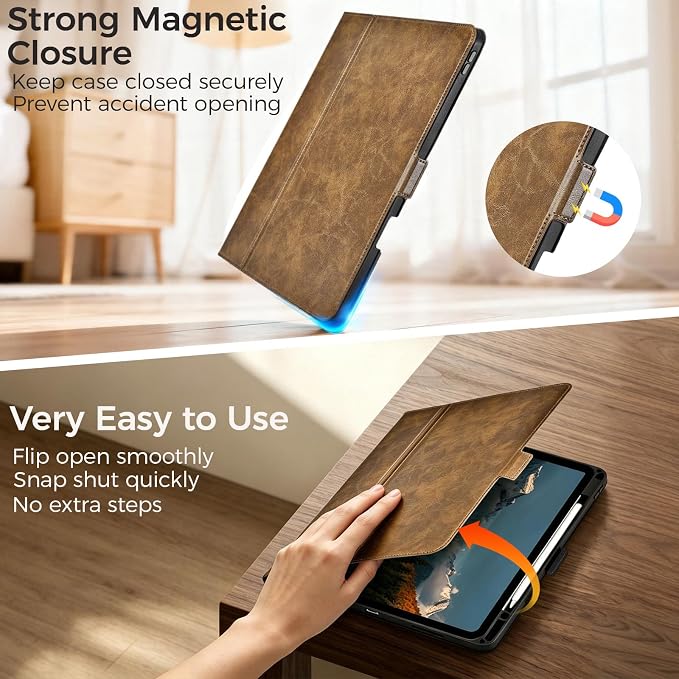 for iPad Pro 13 Inch Case M5/M4 (2025/2024) Black | Slim LightweightPremium Vegan Leather CoverPencil HolderAuto Sleep/WakeMulti Viewing AngleTyping AngleMagnetic Clasp