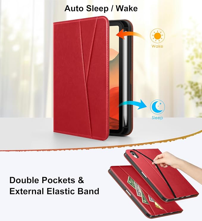 DTTO for iPad mini 7 A17 Pro 2024 aslo fit iPad mini 6 2021 Brown | 360 Degree Rotating Premium Faux Leather Folio Stand Cover with Pencil Holder Auto Sleep/Wake Multiple Angles Hand Strap