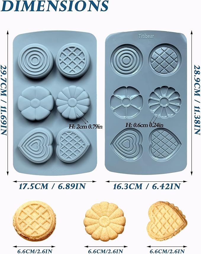 2 Pack Silicone Chocolate Muffin Molds,Round &Heart Shape Baking Pan 6 Cavites Flower Silicone Baking Mold for Ice Jello Cookies Mini Cake Macaron Waffle Cupcake Desserts Making