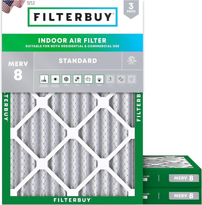 Filterbuy 24x30x2 Air Filter MERV 8 Essential Dust & Allergy Defense,
