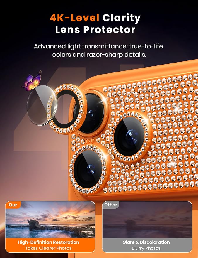 for iPhone 17 Pro Camera Lens Protector - 12FT Shatterproof | Military Grade Protection Strong Adsorption 9H+ Tempered Glass Camera Screen Full Protective Cover Case Friendly Black