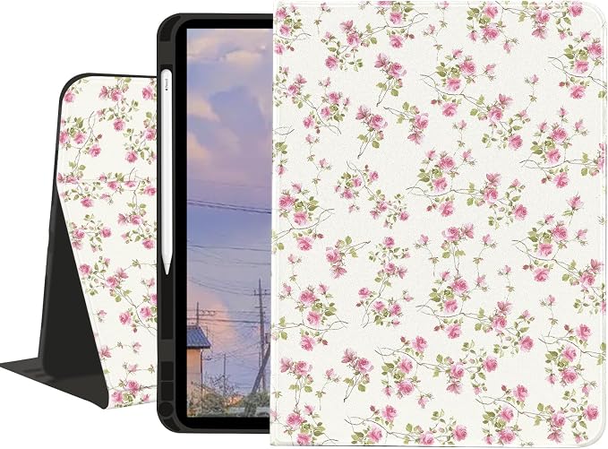 Stylish Case for iPad 9th/8th/7th Generation 10.2 2021/2020/2019Art Pink Starry Sky Textured Folio Case with Pencil Holder Multi-Angle View Adjustable Stand Auto Wake/Sleep Cover for Women