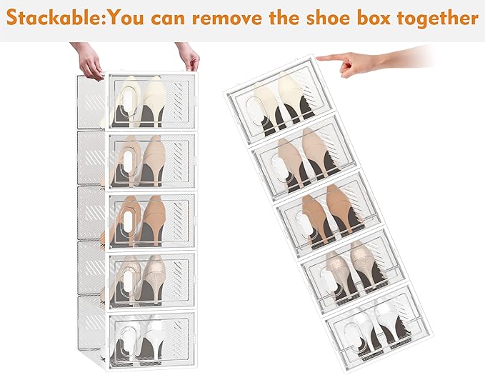 SIMPDIY Shoe Storage, 12 Pack Shoe Organizer for Closet, Shoe Boxes Clear Plastic Stackable Shoe Containers with Lids for Size 10