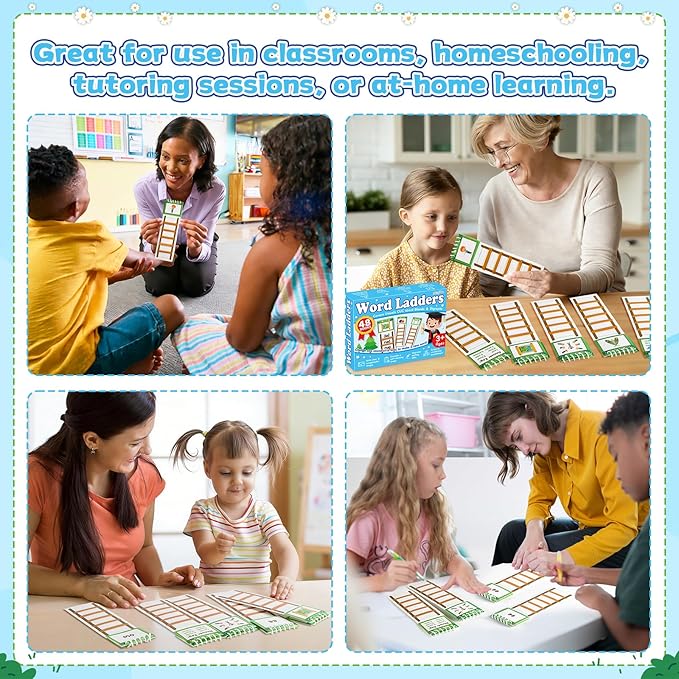 48 Word Family Build Book Spell Read and Rhyme Flip Activity Books Vocabulary Flashcards Kindergarten Sight Phonics Flashcard Learn to Read Activity Games for Kids Homeschool Supplies(Word Ladders)