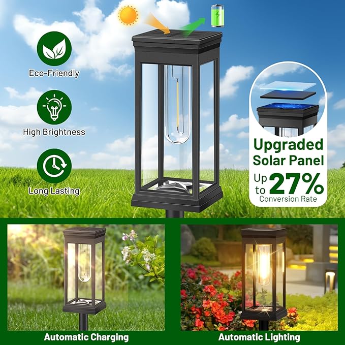 BesLowe 【Upgraded】 Solar Pathway Lights Outdoor, 6-Pack Large LED Solar Light Outdoor Waterproof, Super Bright Outside Lights for Yard, Sun-Powered Landscape Lighting for Garden Walkway, Warm White