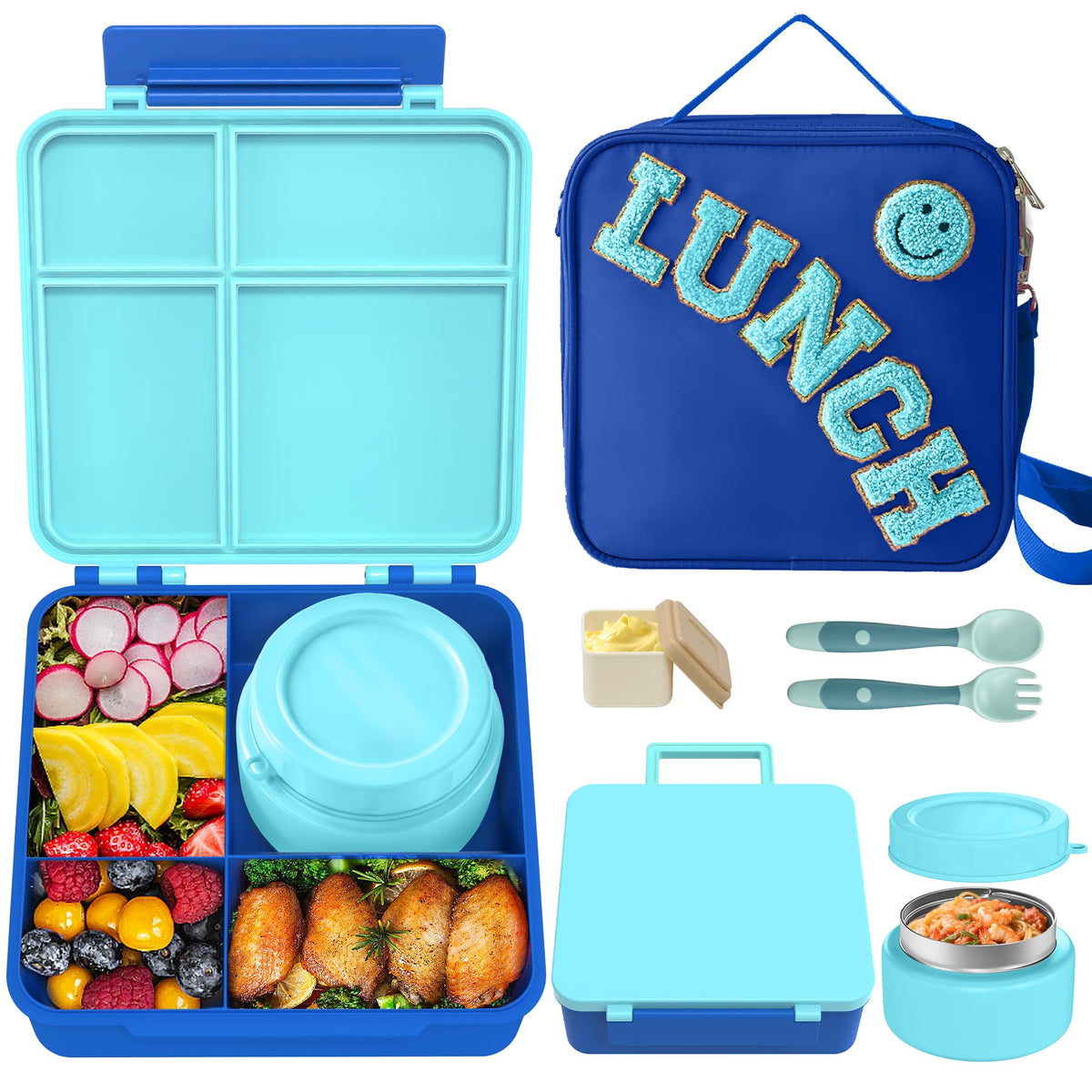 Aimsnk Kids Lunch Box with Thermo Insulated Lunch Bag for School, Blue
