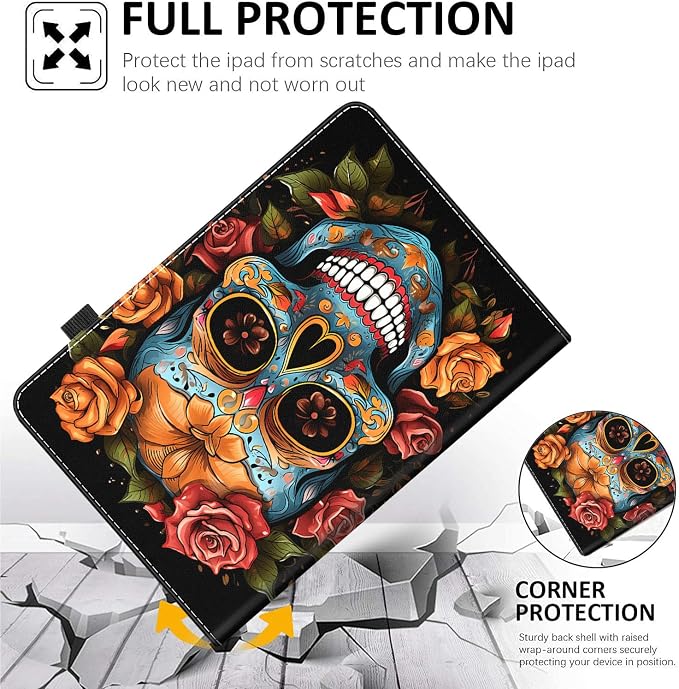 Case for All-New Amazon Fire HD 10 and 10 Plus Tablet (13th/11th Generation 2023/2021 Release) 10.1 Multi-Angle Smart Stand Cover Auto Sleep/Wake Skull and Fire