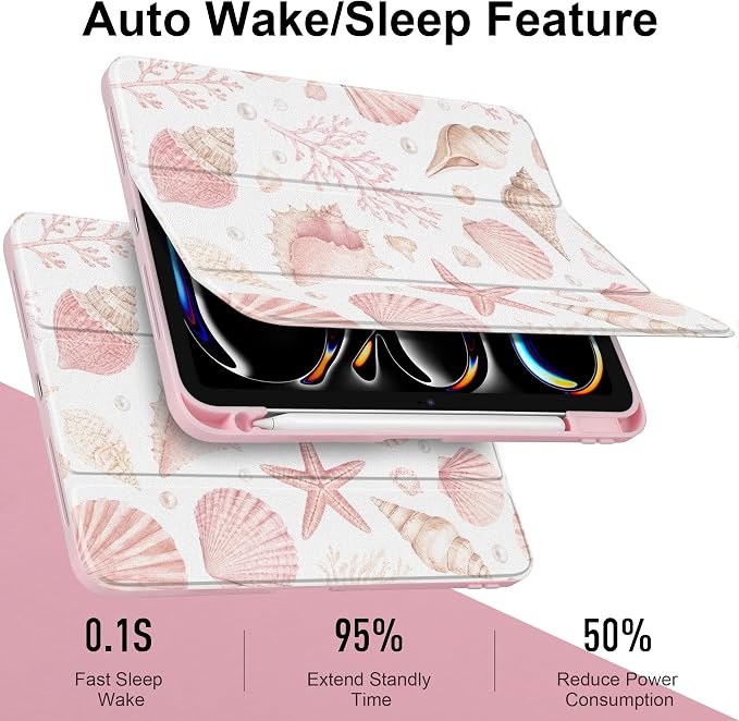 Case for iPad Pro 11 inch M5 2025 /M4 2024 Blue Ribbon Stripe | Blue Ribbon Stripe Folio Case with Clear Back Pencil Holder Trifold Stand and Auto Sleep/Wake for Preppy Aesthetic Users