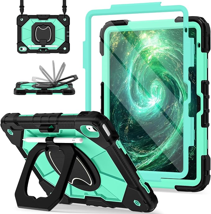 Scnioy Case for iPad (A16) 11th Generation 11 Inch (2025) / iPad 10th Generation Case 10.9 Inch (2022) with 360° Rotating Stand Screen Protector Pen Holder Shoulder Strap Black