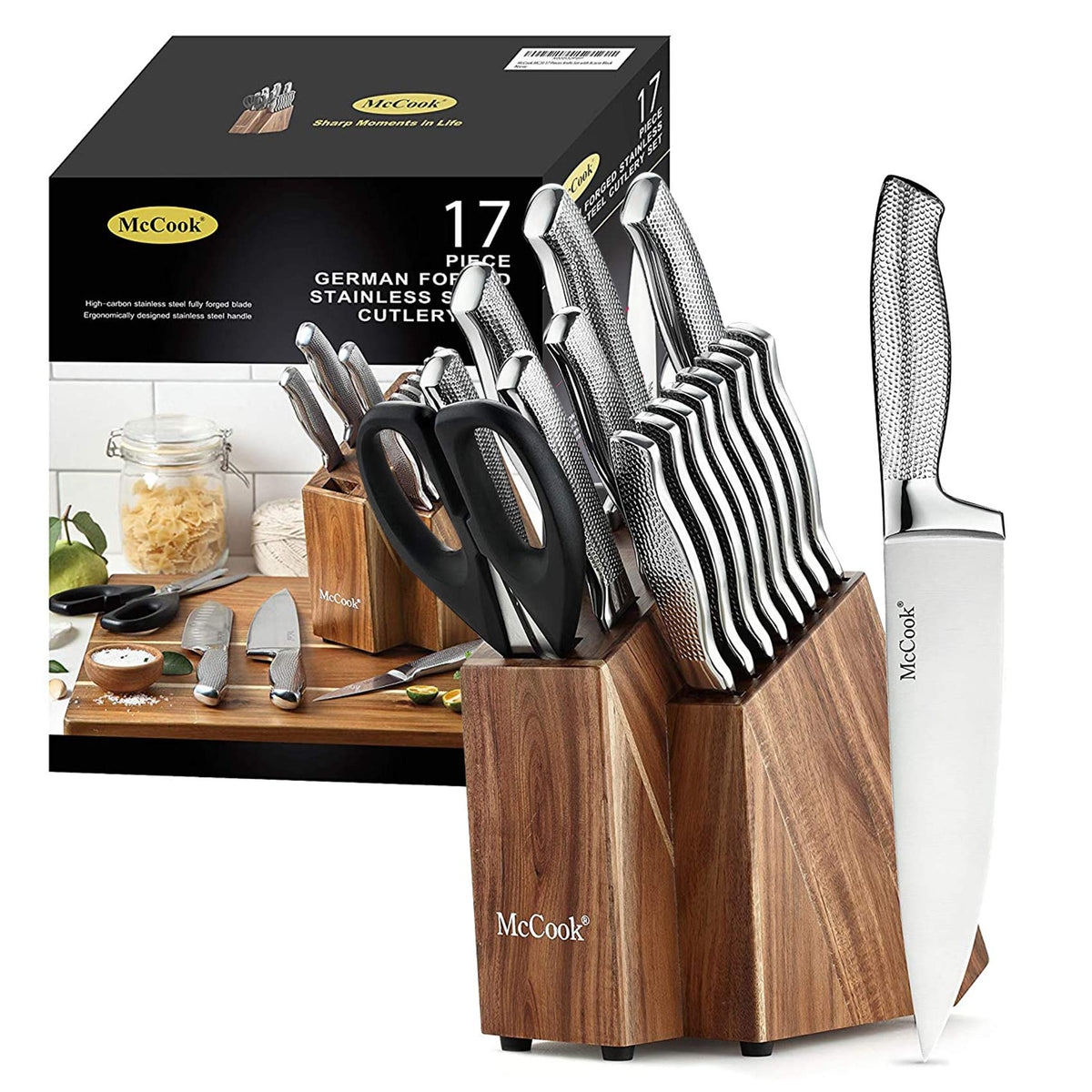 McCook Knife Set Sharp Kitchen Knife Block Set w Built-in Sharpener