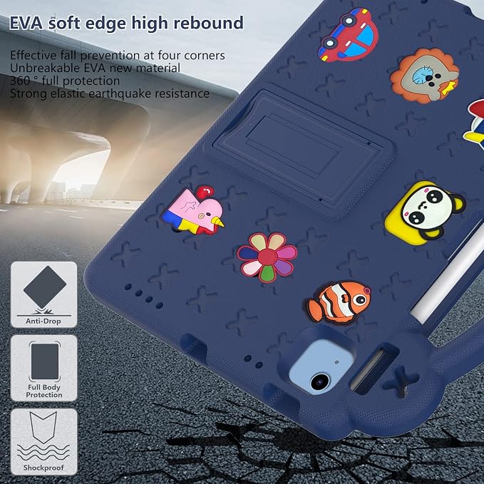 Kids Case for iPad Air 13 (2026/2025/2024) M4/M3/M2 &amp iPad Pro 13 2024 &amp iPad Pro 12.9 Cover 6th/5th/4th/3rd Gen (2022/2021/2020/2018) DIY Figures EVA Rubber Handle Stand Shockproof Bumper