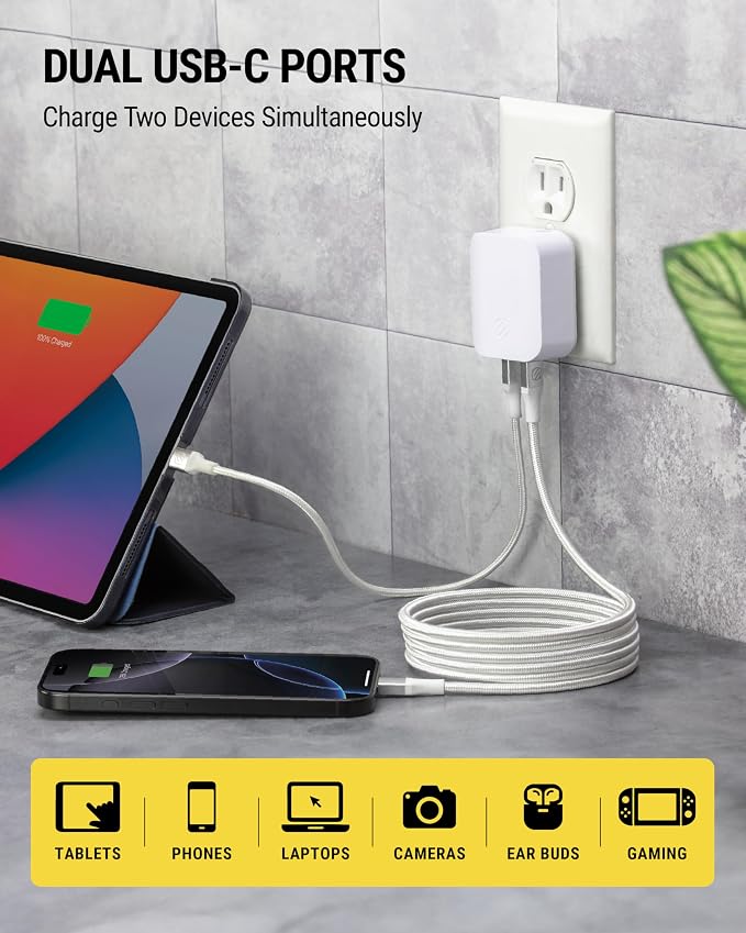 Scosche HPDCA32 PowerVolt 32W Certified Type-C + Type-A Fast Wall Charger Power Delivery 3.0 for ALL USB-C and USB-A Devices in Black