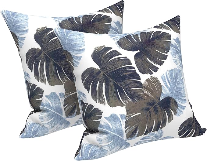 LVTXIII Outdoor Throw Pillow Covers 16 x 16 Inch, Covers ONLY Modern Cute Pattern Decorative Square Toss Pillow Case Pack of 2 for Home Patio Garden Sofa Bed Furniture, Monstera Blue