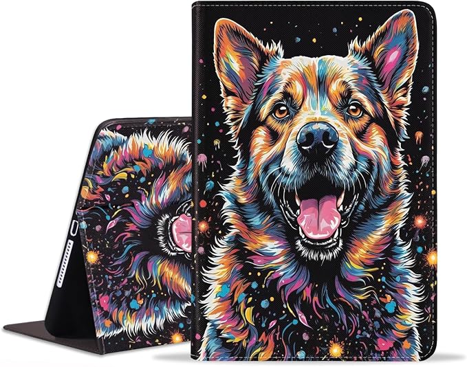 Case for Samsung Galaxy Tab A9 Plus 11 Inch 2023 Model (SM-X210/X216/X218) Premium PU Leather Stand Folio Cover with Auto Sleep/Wake Abstract Colorful Dog