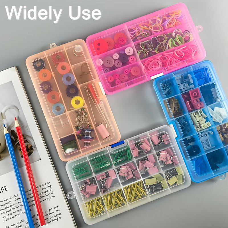 Qualsen 15 Girds Bead Organizer with Adjustable Dividers(4 Pack), Tackle Box Organizer and Small Plastic Organizer Box for Jewelry, Beads, Earrings, Crafts, Screws and Fishing Tackles Small Items