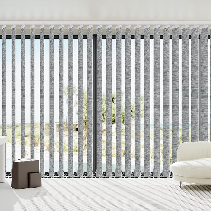 Blindify Motorized Vertical Blinds Compatible with Alexa Google Home, Light Filtering Sliding Door Shades Smart Vertical Blinds Remote Control Customize, Jacquard Grey