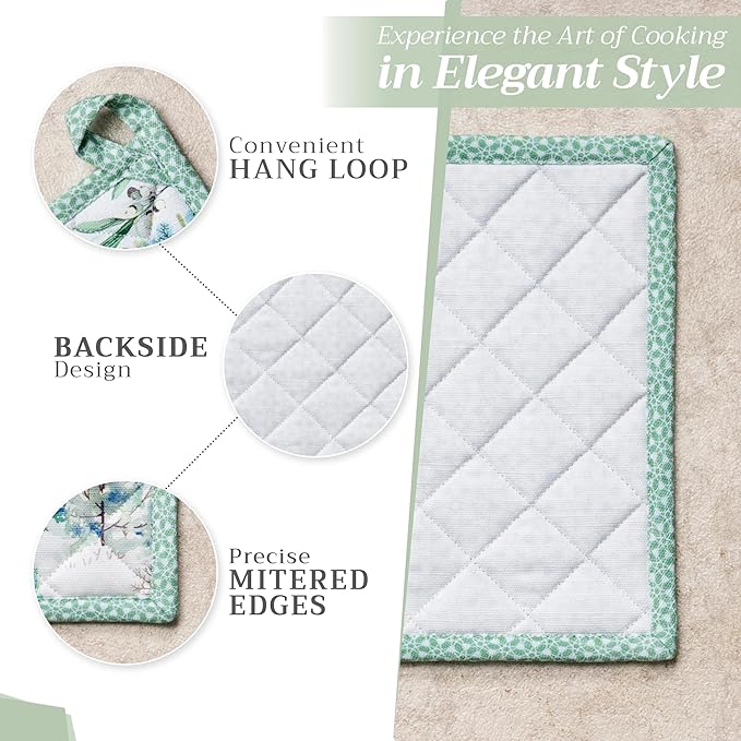 Maison d' Hermine Pot Holders Set 100% Cotton Heat Resistant Potholders 8" x 8" Hot Pads with Loop for Thanksgiving Christmas Decorations BBQ Cooking Baking Handling Hot Pans (Pack of 2, Snowy World)