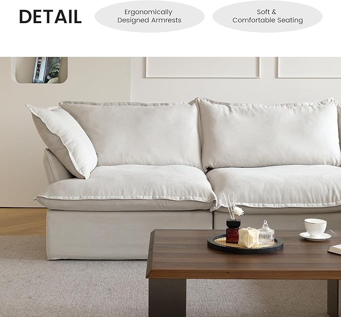 WJShome Modern Down Filled Sigle Middle Seat, Cloud Modular Sectional Sofa, Minimalist Wide Deep Seat Couches for Living Room Apartment Lounge Bedroom (Beige)