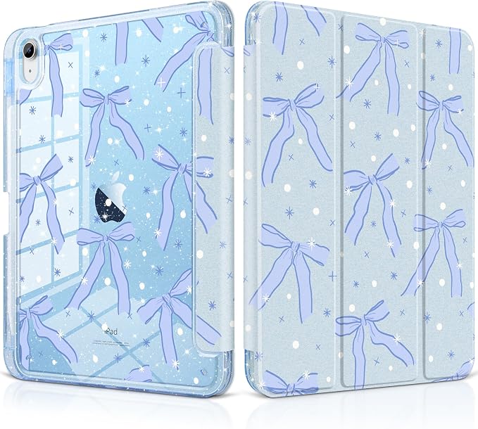 MEEgoodo Case for iPad A16 11th Generation 2025/10th Generation 2022 Glitter Tablet Cases with Transparent Acrylic Back+Trifold Stand +Pencil Holder+Auto Wake/SleepAbstract Sun &amp Palm Tree
