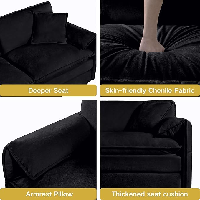 109.45" Modular Sectional Sofa,L Shaped Couch for Living Room,Modern Deep Seat Sofa 3 Seater Comfy Cloud Couchse Chenille Fabric with Throw Pillows & Movable Ottoman.