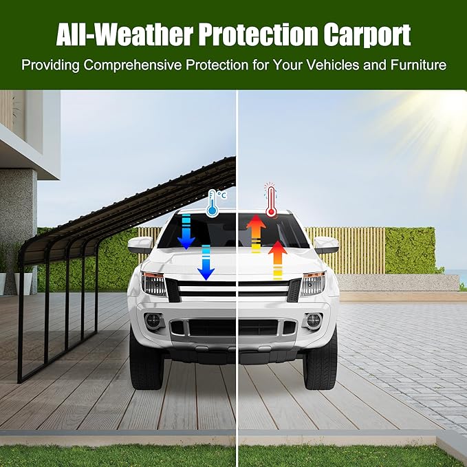 Durable Metal Carport 10 x 20FT Heavy Duty for Cars - Large Garage Shelter Solution,All-Weather Portable Car Garage Canopy Shelter for Cars & Boat Cover for Yard