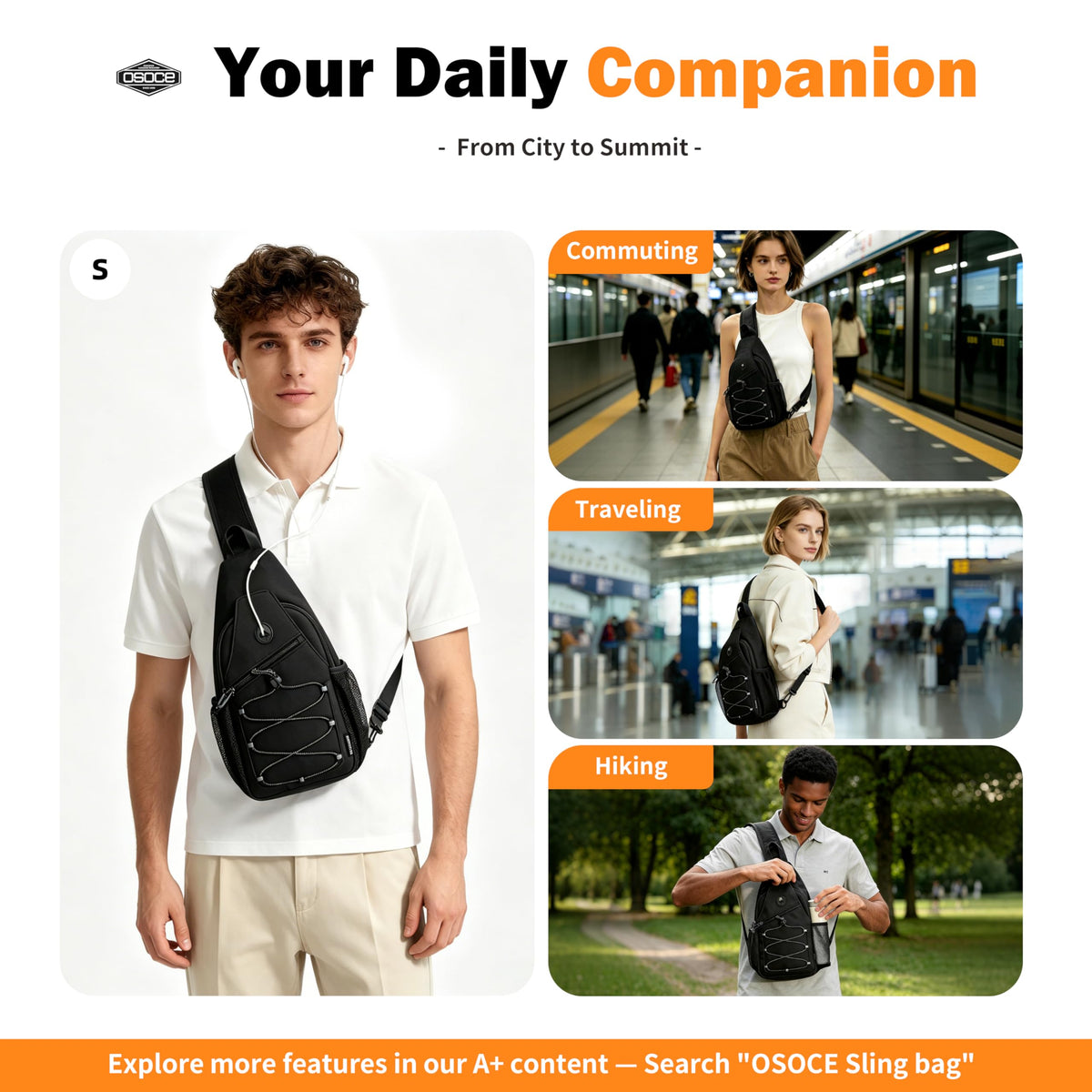 OSOCE Anti Theft Sling Bag RFID Blocking Crossbody Chest Bag for Men Women Water Resistant Travel Fits 9.7" iPad